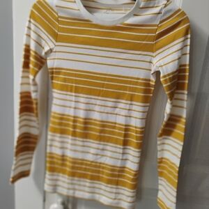 Yellow and White Striped Long Sleeve Top